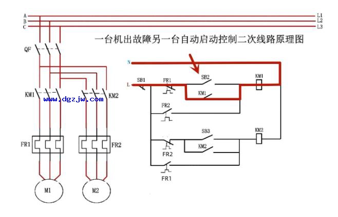 热继电器控制主备电机切换的电路运行原理