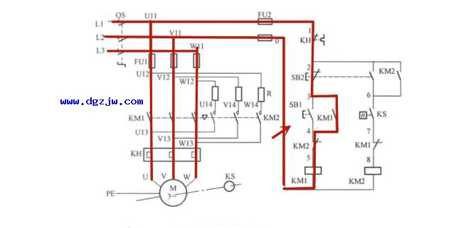 电动机反接制动控制电路运行原理图