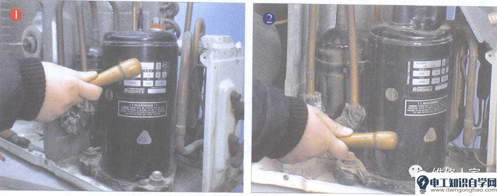 空调器压缩机卡缸、抱轴及电容器的检修。